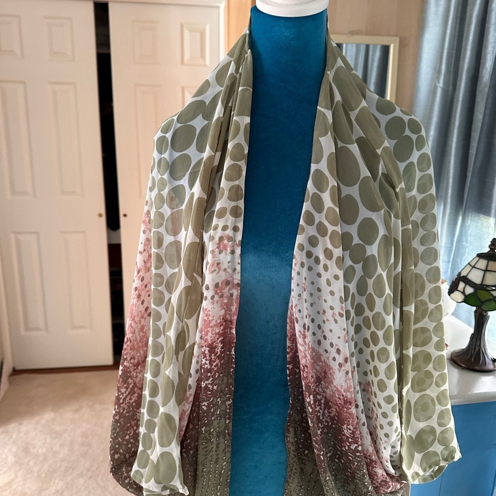 Charming Charlie Olive Green Polka Dot Ombre Open Front Tunic